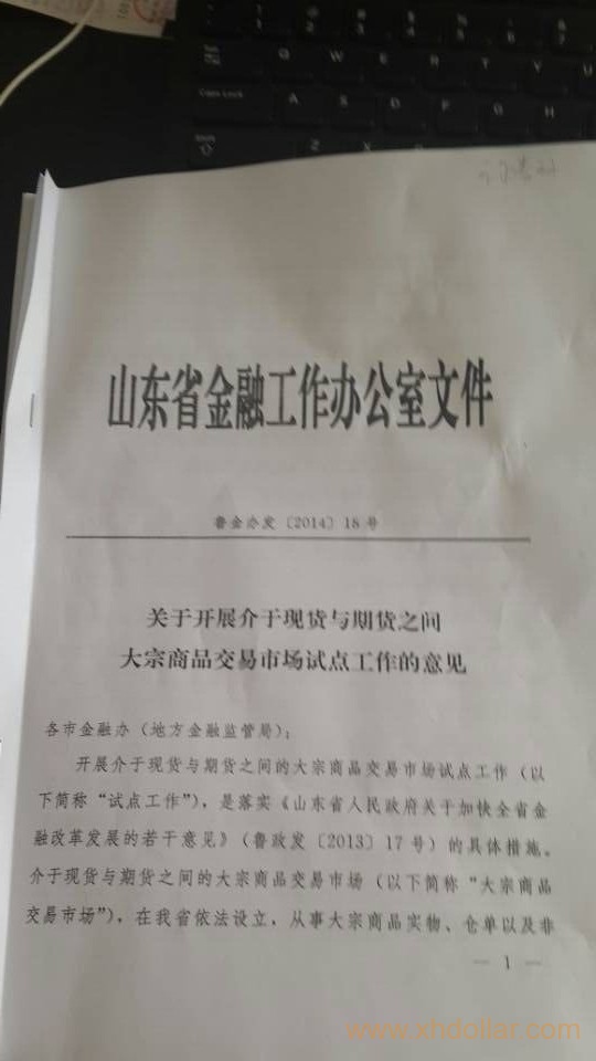 山东下发《开展大宗商品交易市场试点工作的意见》