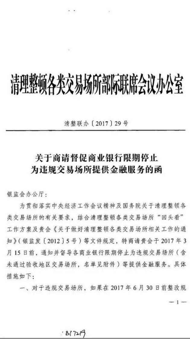 银监会发文督促银行限期停止违规交易场所服务，并转发违规交易所名单